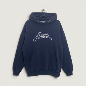 Amiri Hoodie Mermaid Graphic Script Logo Navy Blue Large
